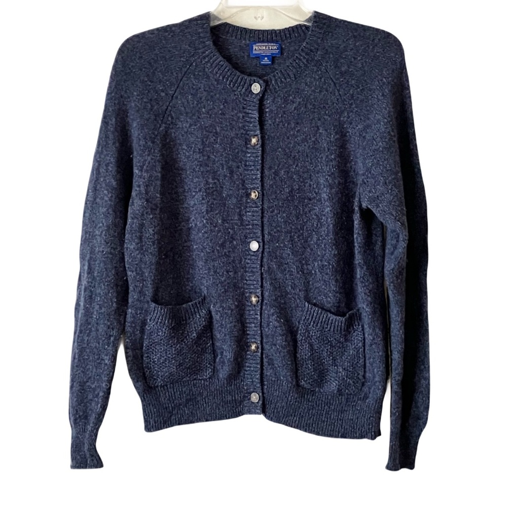 Classic Pendleton Cardigan, 80% Lambs Wool/20% Nylon, Dark Blue, Sz. M